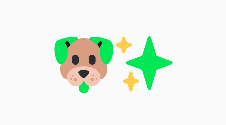 Perro de dibujos animados ilustrado marrón con orejas y lengua verdes.