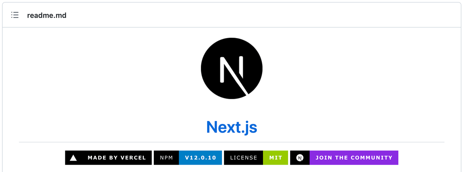 Se muestra el título del repositorio de Next.js con insignias de GitHub.