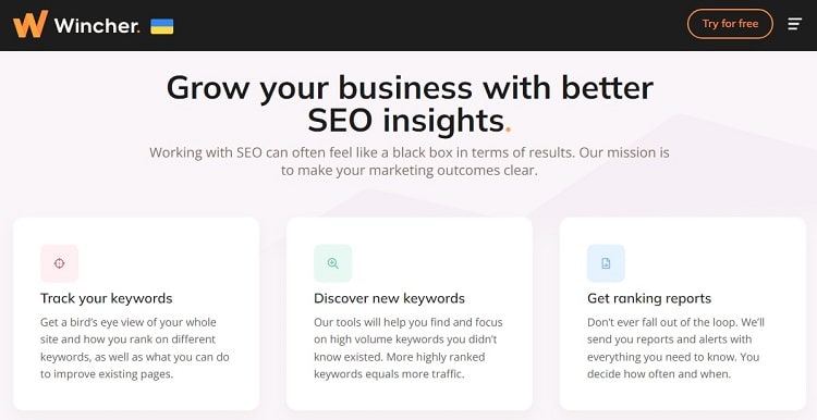 Página de inicio de información de Wincher SEO