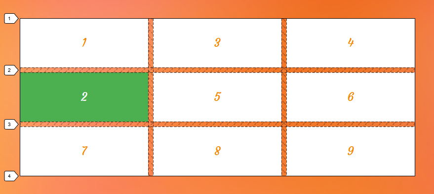 Una cuadrícula de tres por tres de rectángulos numerados blancos sobre un fondo naranja.