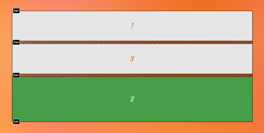 Una cuadrícula con una columna y tres filas.  La segunda fila es verde y ha intercambiado lugares con la tercera fila.