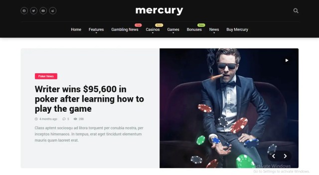 Ver capturas de pantalla de Mercury - Tema de WordPress para juegos de apuestas y casinos Noticias y reseñas